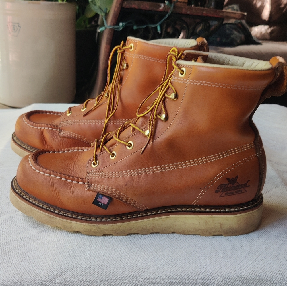 Thorogood Work Boots 10D Leather USA 6" Maxwear Wedge Moc Toe Slip Oil Resisting